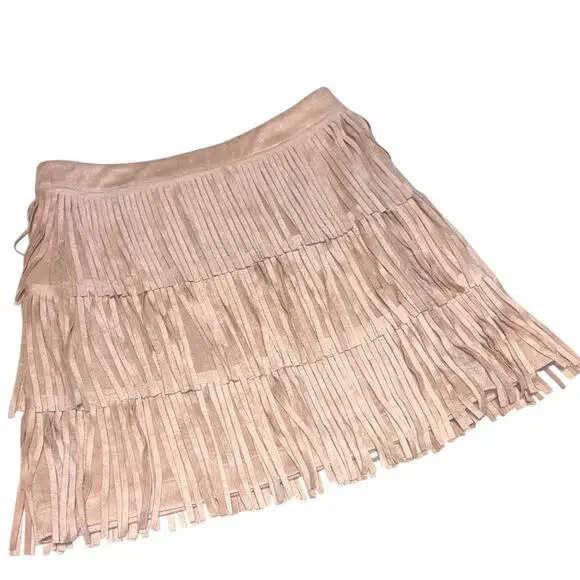Cavender's Taupe Fringed Mini Skirt size Small New - Picture 2 of 9